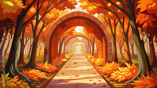 very beautiful Autumn tunnel. Cozy autumn. Love tunnel in autumn.