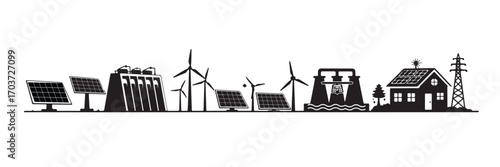 House with solar panels on the roof. Stock illustration in vector format.
