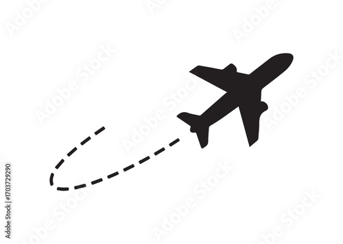 Airplane icon in the sky. Plane silhouette against a transparent and blue backdrop