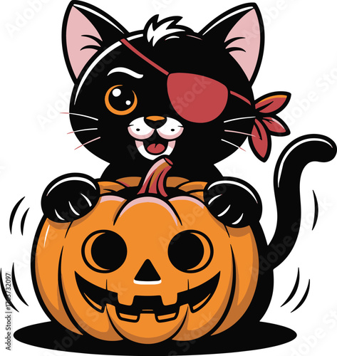 halloween cat with pumpkin