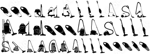 set silhouettes vacuum cleaner equipment. electrical modern cordless cleaner icon black design vector illustration