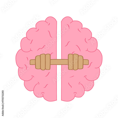 Hand drawn brain lifting weights intelligence vector illustration isolated on white background