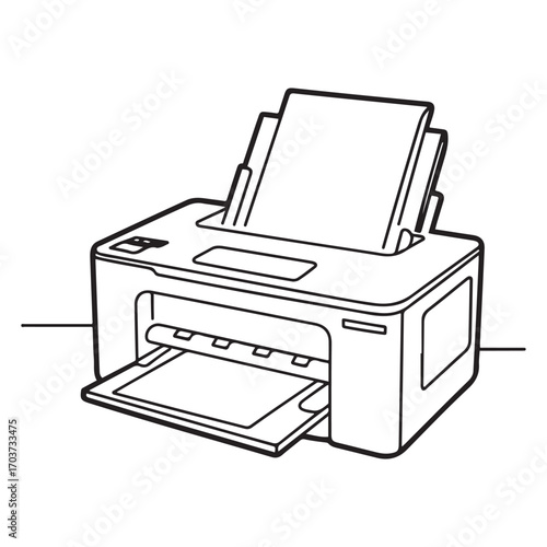 One single line Art drawing of digital printer for company business printing needs. Electricity small home office tools concept. with white background