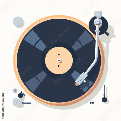 Record turntable tonearm — straight aluminum tonearm, counterweight and stylus cartridge tip, white background