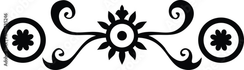 Decorative Floral Divider with Swirls and Circles Element in Black and White