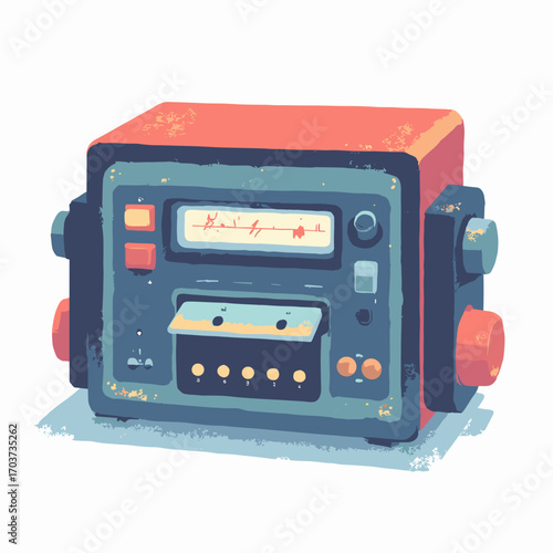 Answering machine cassette compartment — record/play buttons and message counter window, white background