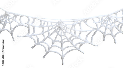 White spider web delicate cut-out strands for decor, isolated on white background