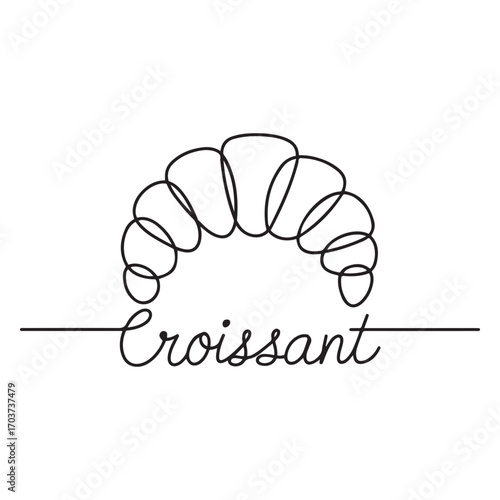 Single continuous line drawing of stylized sweet online croissant cake shop logo label. Emblem pastry store concept. with white background