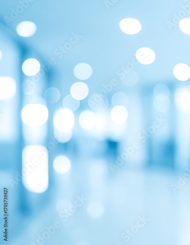 Blurred modern hallway, bright lights, background, medical