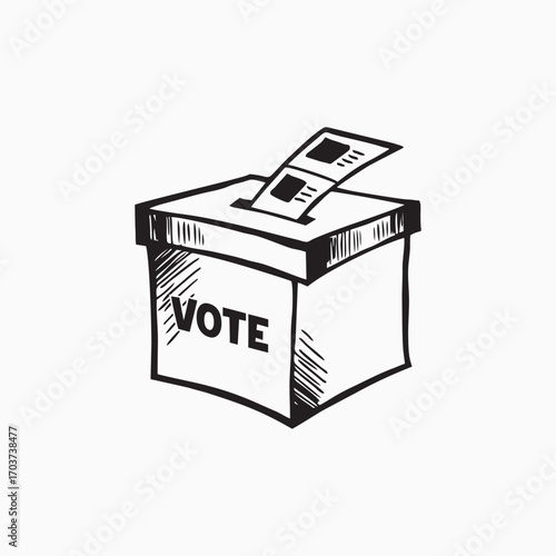 Hand drawn of voting ballot box icon, Election Vote concept, Simple line design for web site, logo, app, Vector illustration
