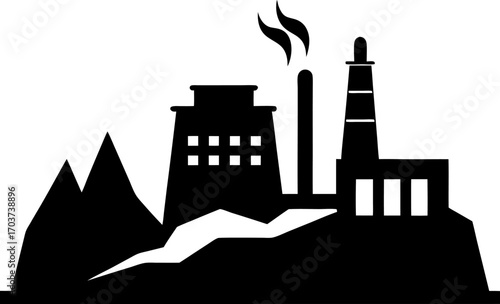 Geothermal Energy Plant Silhouette Vector Illustration
