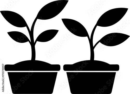 Silhouette Vector Illustration of Two Seedlings Side by Side