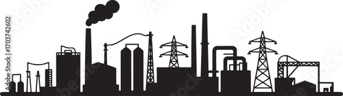 Industrial Area Silhouette Vector Illustration Factory Plant Complex Icon Design