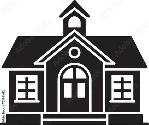 School Building Silhouette with Classic Architecture Educational Institution and Learning Center