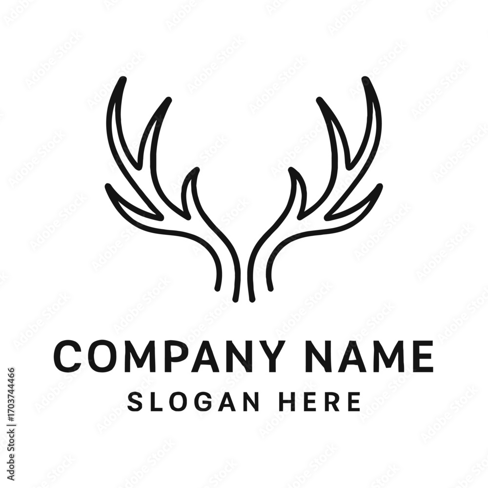 Obraz premium Minimalist Deer Antlers Logo Design Concept for Branding, Nature, Wildlife, Outdoor, Hunting, Forest, Rustic, and Elegant Companies – A Versatile Vector Graphic Symbolizing Strength and Serenity.