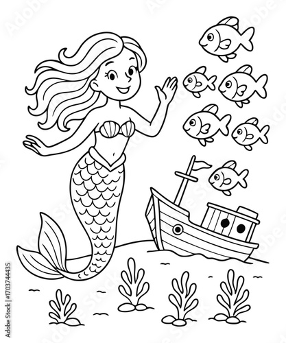 Cute Mermaid Coloring Page