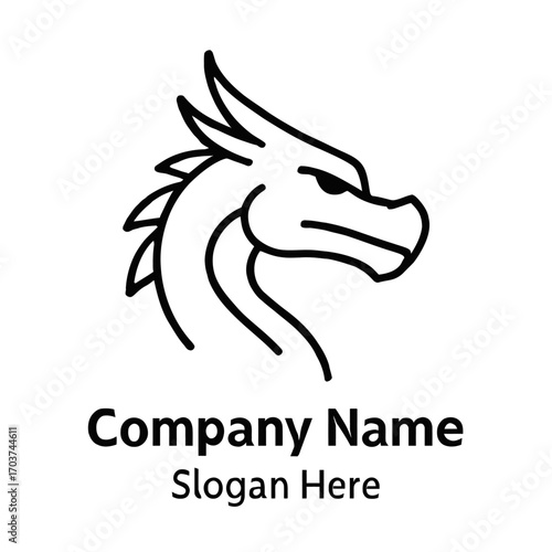 Bold Black Line Art Dragon Head Logo Design: A Minimalist and Modern Mythical Creature Icon Perfect for Gaming, Esport, Financial, Technology, or Corporate Branding, Featuring a Fierce and Strong Char