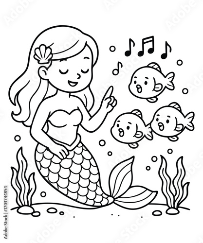 Cute Mermaid Coloring Page