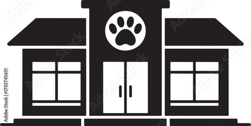 Veterinary Clinic Building Icon Symbol Sign Pictogram Silhouette Vector Illustration Isolated on White