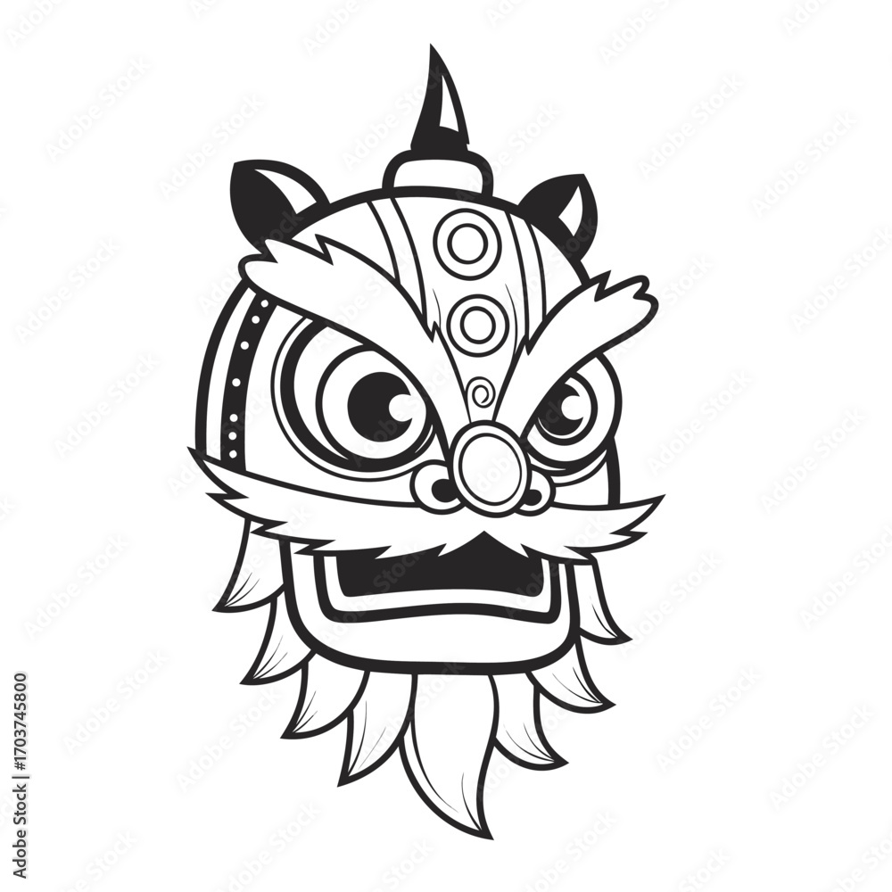 Fototapeta premium Traditional chinese lion dance mask illustration