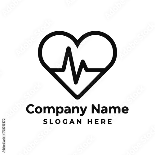 Modern Heartbeat ECG Line Logo Design for medical, health, wellness, cardiology. Symbolizes life, care, health monitoring, vitality for clinics, hospitals, fitness apps, health tech. Professional, emp