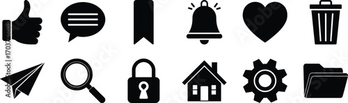 Social Media icon set. Flat line art. vector illustration