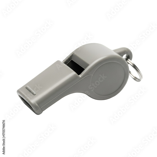 A gray whistle isolated on transparent background, designed for sports, safety, or emergency situations, highlighting its simple yet effective design and functionality for signaling and communication