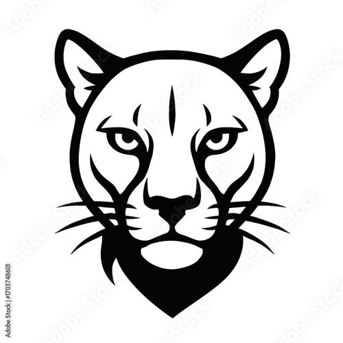 Powerful and Majestic Black and White Stylized Cougar Head Vector Logo. A Fierce Puma Face Graphic Design Element, Perfect for Sports Mascots, Brand Identity, Wild Animal Themes, and Art Projects need