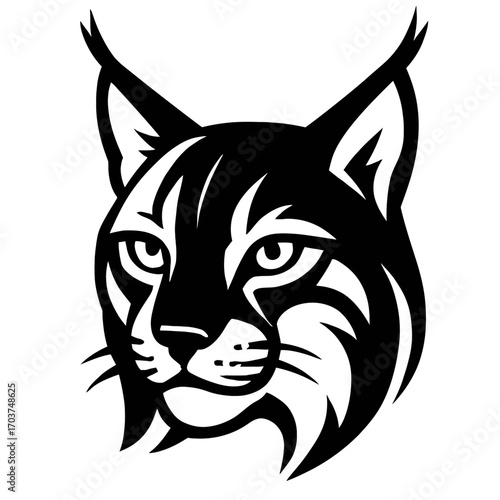Intensely Gaze Bobcat Lynx Head Mascot Logo Design - Fierce Wildcat Animal Vector Art Illustration for Sports Teams, Brands, Apparel, and Digital Graphics. A powerful, striking black and white predato