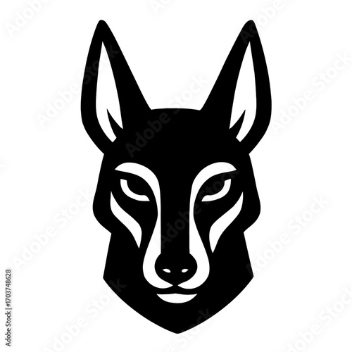 Striking Minimalist Black and White Canid Head Logo Vector Illustration: A Modern, Geometric Design Capturing the Essence of a Wild Wolf, Fox, or Jackal, Ideal for Branding, Mascots, and Digital Art P