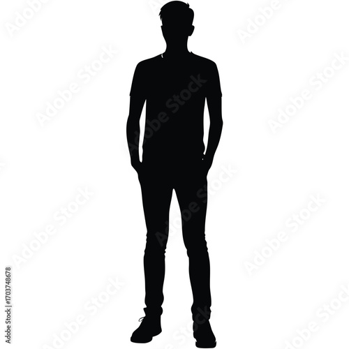 Black Silhouette of a Man Standing with Hands in Pockets Full Body