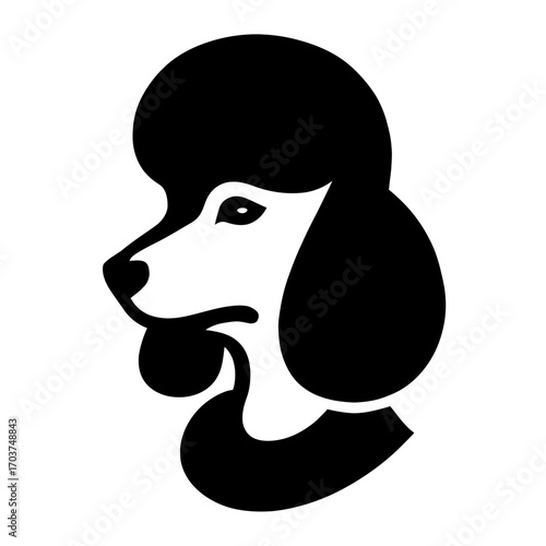 Elegant Poodle Dog Head Silhouette Vector Icon Illustration: A Modern Black and White Minimalist Canine Profile Graphic. Ideal for Pet Grooming, Animal Brands, and Dog Lovers. High-Quality Stylized Ar