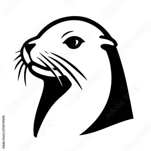 Elegant Black and White Stylized Seal Head Illustration - A Minimalist Vector Graphic for Marine Mammal Logo Design, Wildlife Art, Ocean Conservation, and Aquatic Animal Branding - SEO Friendly.