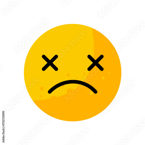 Dead face emoticon with cross eyes and frown - vector icon