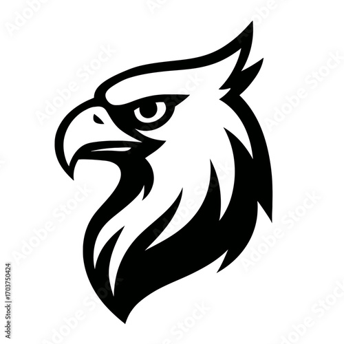 Powerful and Regal Eagle Head Mascot Logo Vector Illustration in Bold Black and White Style, Ideal for Sports Teams, Gaming, Security, and Brand Identity, Featuring a Fierce Gaze and Sharp Beak for Mo
