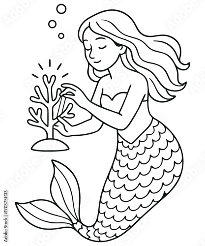 Cute Mermaid Coloring Page