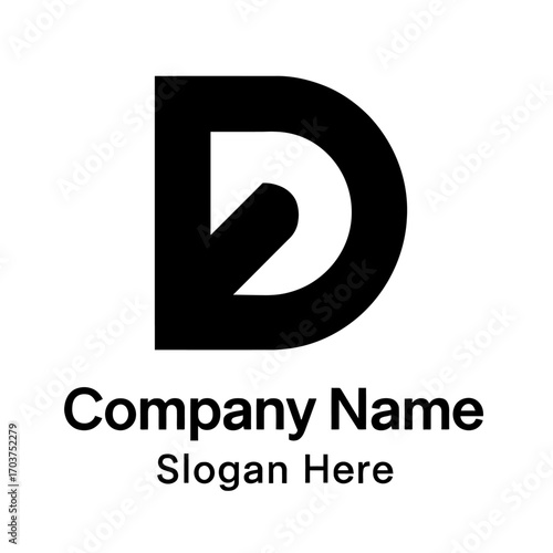 Modern, bold black letter 'D' logo design featuring a dynamic white arrow or stylized 'D' within its negative space, creating a sleek, geometric, and versatile corporate identity mark. Ideal for digit