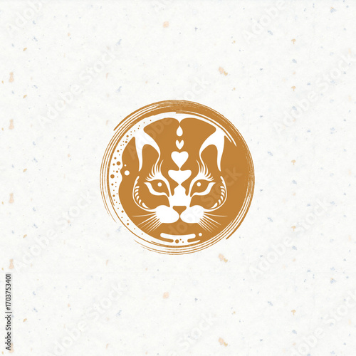 cat face coffee logo - animal emblem logo