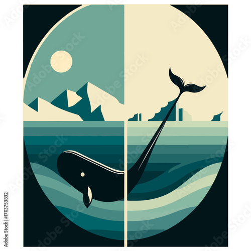 Whale Tail & Icebergs – Split Panel Polar Poster
