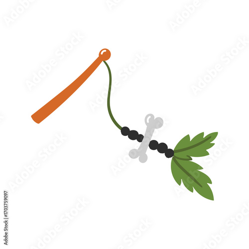 Hand drawn halloween cat teaser wand element flat style vector illustration