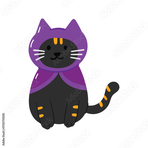 Hand drawn halloween cat wearing witch cloak element flat style vector illustration