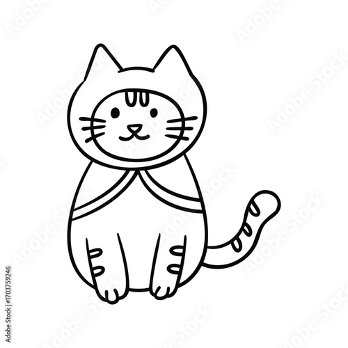 Hand drawn halloween cat wearing witch cloak element outline style vector illustration