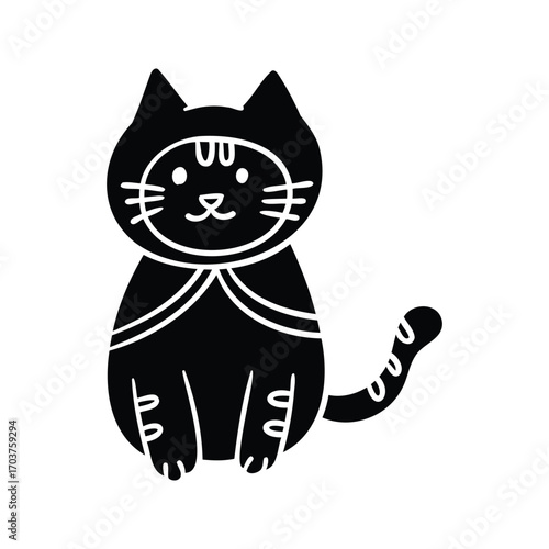 Hand drawn halloween cat wearing witch cloak element solid style vector illustration