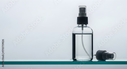 Glass Spray Bottle minimal arrangement in glass shelf soft natural