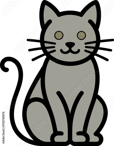 Charming grey cat with watchful eyes sits patiently, a friendly companion illustration.