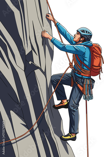 Isolated a man mountain support clambing vector art with white background.