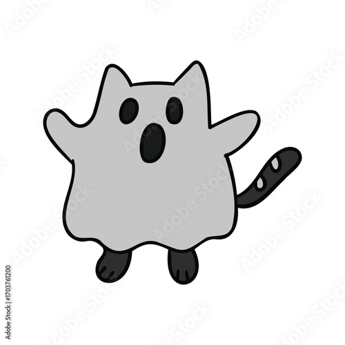 Hand drawn halloween ghost cat element filled outline style vector illustration