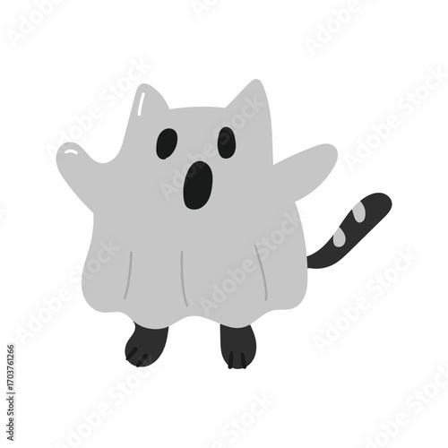 Hand drawn halloween ghost cat element flat style vector illustration