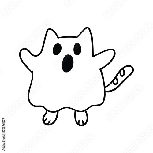 Hand drawn halloween ghost cat element outline style vector illustration