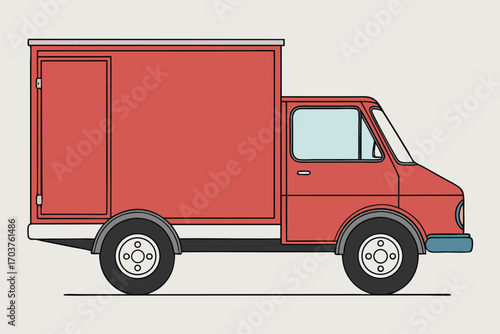 Vector art of a simple illustration of a red delivery truck with a box body, shown in profile view against a neutral background